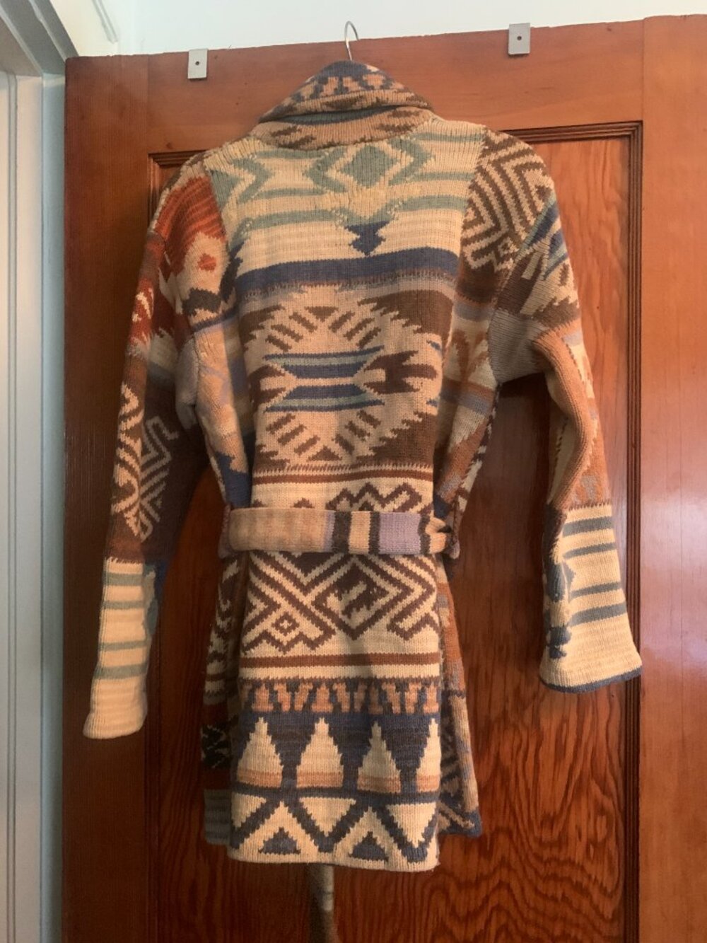 Vintage Lauren Ralph Lauren Hand Knit Southwestern Aztec Wrap Cardigan Sz SM P/P - Picture 3 of 10